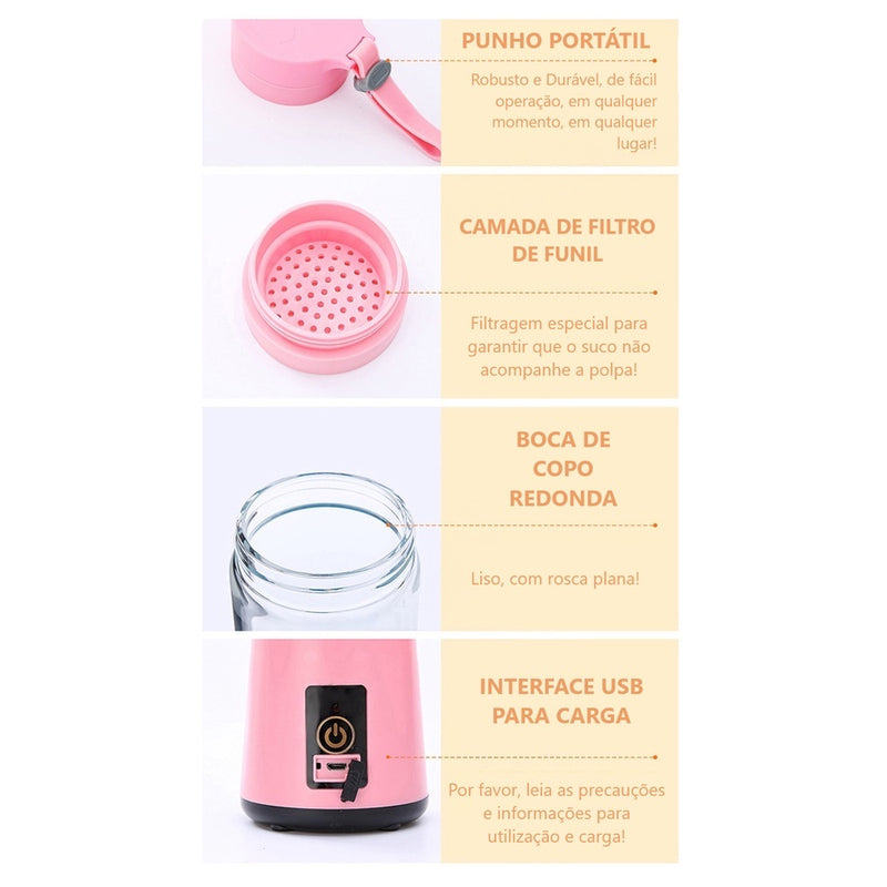 Mini Liquidificador Portátil Shake 6 Laminas + Cabo USB